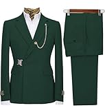 Men's 2 Piece Suit with Metal Clasp Slim Fit Suit Stylish Business Tuxedo Suit Set-34,Hunt Green