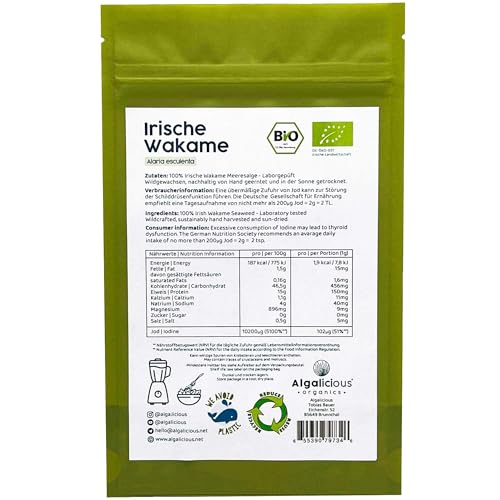 ALGALICIOUS Flocons de Wakame (Alaria esculenta) Bio | 50g | Algues en flocons cultivées à l'état sauvage dans le nord de l'Atlantique | Végétalien & sans gluten | Sans Additifs – vue 2