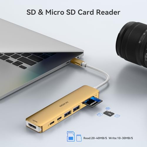 Image of USB C Hub HDMI Adapter for MacBook Pro /Air, MOKiN 7 in 1 USB C Dongle with HDMI, SD /TF Card Reader, USB C Data Port,100W PD, and 2 USB 3.0 Compatible for MacBook Pro /Air, Dell XPS, Lenovo Thinkpad.