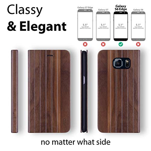 Iato Samsung Galaxy S6 Edge Book Type Case - Real Walnut Wood Grain Premium Protective Shockproof Folio Flip Cover - Unique, & Classy Front & Back Bumper Accessory Designed For Samsung Galaxy S6 Edge #TOP5
