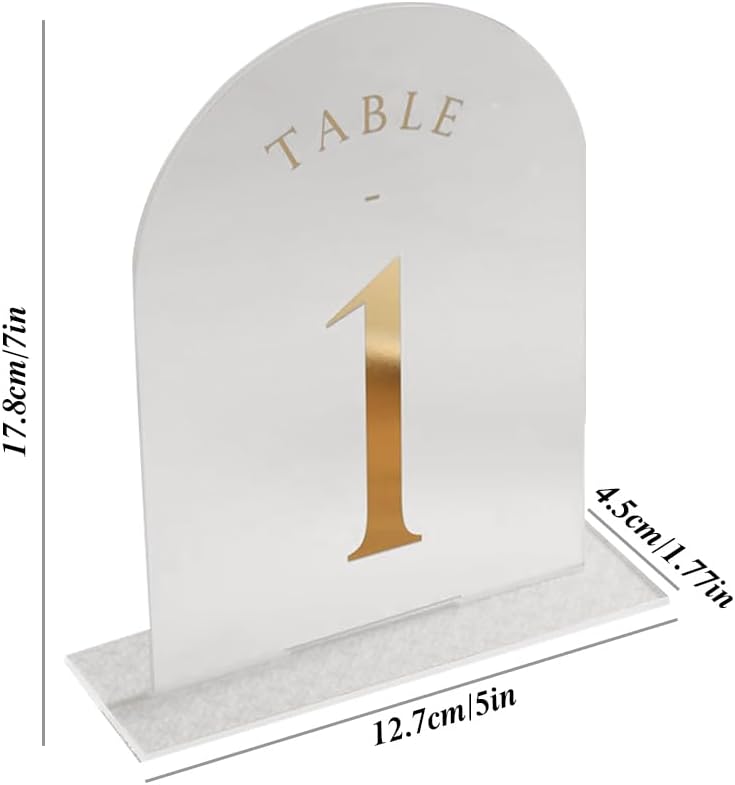 FRANDEK Frosted Arch Wedding Table Numbers 1-30 Set, Gold Foil Printed 5x7 Acrylic Table Signs with Holders, Elegant Centerpiece Numbers for Wedding Reception, Anniversary, Party Decor