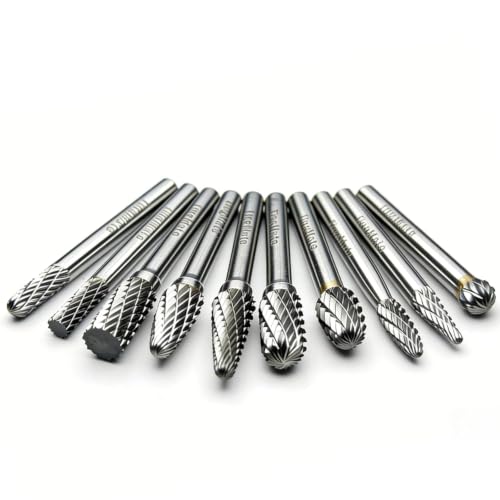 TingMate 10PCS 1/4" Carbide Burr Set Die Grinder Bits Carving Polishing