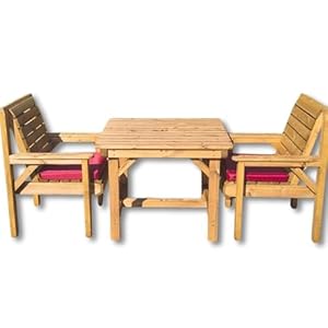 Fully Assembled 3ft Wooden Garden Furniture Set with 2 Chairs – Solid Redwood Outdoor Patio Dining Table and Chairs, Weather-Resistant Seating for Garden, Patio or Decking