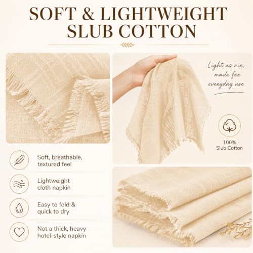 50 Pack Beige Cloth Napkins, 16 x 16 Inch Cotton with Fringe Settings by FXKS - Used condition - Image 5