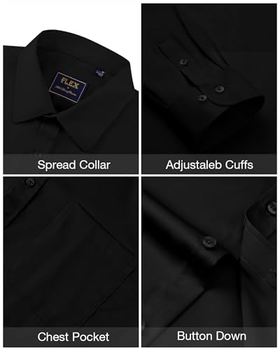 J.VER Mens Shirts Long Sleeve Dress Black Shirt Stretch Non Iron Regular Fit Casual Business Fashion Work Party Shirts 5XL - Image 4