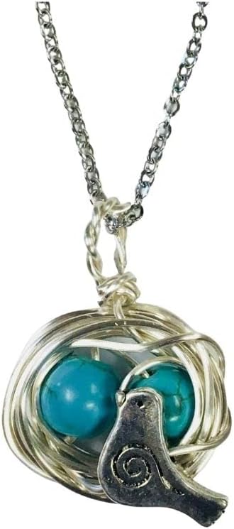Robins Nest or Bird's Nest Pendant with 2 Turquoise Eggs on a 24 inch stainless steel link chain