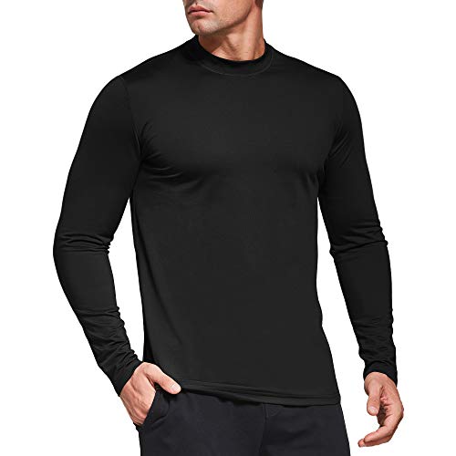OGEENIER Men s Thermal Long Sleeve Shirts, Mock Fleece Lined Winter Sport Athletic Running Base Layer Top,Black,XL