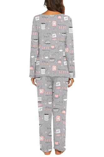Image of Ekouaer Womens Pajama Sets 2 Piece Lounge Set Fall Winter Pajamas Long Sleeve Pjs Top and Pants Soft Pj Sets Loose Sleepwear