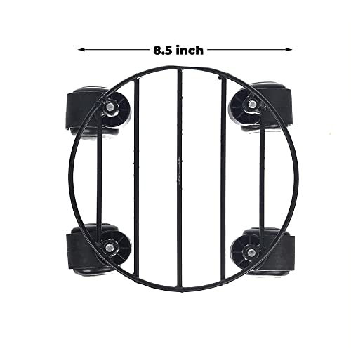 Image of Metal Black Strong Round Plant Stand with Wheels for Flower PotsOutdoor / Indoor Plants Gamla Stand | For Living room , Balcony and Home Garden | Durable and Sturdy | Rust Free Metal (Black Set of 4)