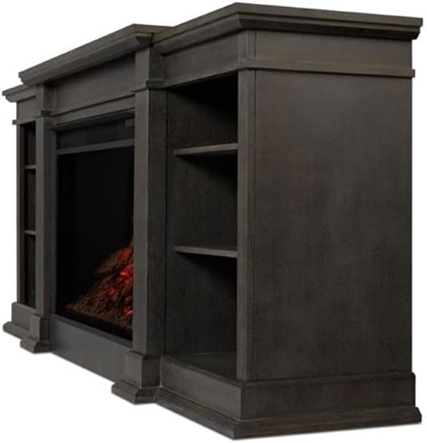 BOWERY HILL Modern 81" Fireplace TV Stand Mantel Heater with Remote Control, Adjustable Led Flame, 1500W in Antique Gray