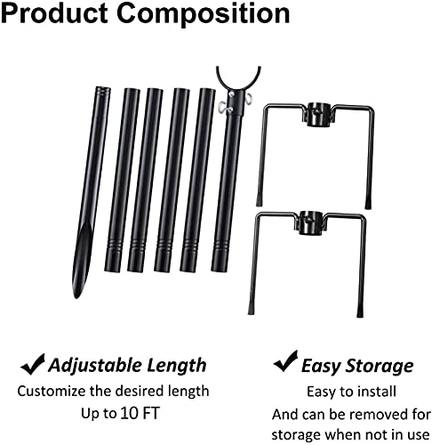 Harrms String Light Poles For Outdoors - 5 Prong Fork Black Pole To Stay Straight And Stable - Suit For Led Solar Bulbs Hanging For House Family Garden Patio Wedding Cafe Party #TOP6