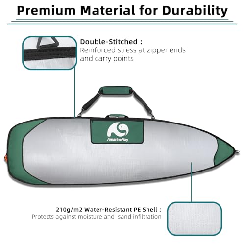 AmarinePlay Surfboard-Bag Surf-Board Cover Day-Bag for 6\'6 Fish/Hybrid Surfboards,Durable Carrying Cover for Storage and Transport to Car Truck Short Travel, with Protect Padding and Fin Slot Opening