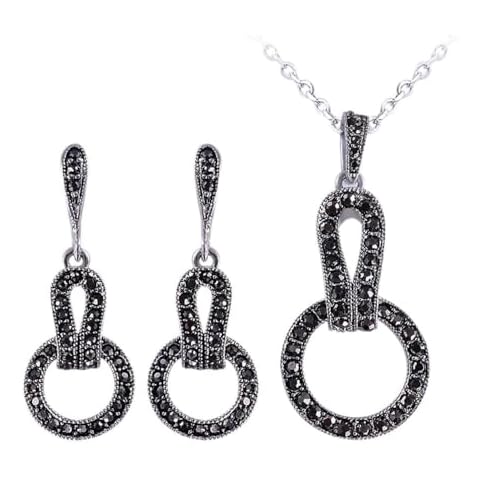 Ajojewel Simple Fashion Vintage Jewelry Sets Women Black Rhinestone 8 Shaped Necklace Earrings Jewelry Accessories Cover