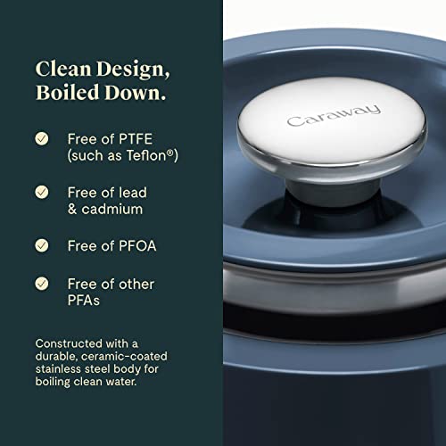 Caraway 2 Quart Whistling Tea Kettle - Durable Stainless Steel Tea Pot - Fast Boiling, Stovetop Agnostic - Non-Toxic, Ptfe & Pfoa Free - Includes Pot Holder - Navy #TOP2