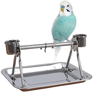 Bird Tabletop Perch Stand Stainless Steel Play Gym Playstand with Cups and Tray