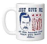 Parks and Recreation Ron Swanson All the Bacon and Eggs Ceramic Mug, White