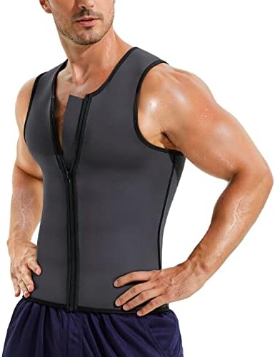 Men Waist Trainer Vest for Weightloss Hot Neoprene Corset Body Shaper Zipper Sauna Tank Top Workout Shirt (2XL, Gray Neoprene Slimming Vest)