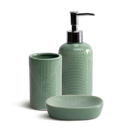 THE SECRET HOME─ Set de Baño de 3 Piezas ─ Conjunto de Acessorios para Aseo de Diseño Moderno─ Juego de Baño con Dispensador de Jabón, Vaso y Jabonera─ Diversos Modelos (Modelo 6- Verde) THE SECRET HOME─ Set de Baño de 3 Piezas ─ Conjunto de Acessorios para Aseo de Diseño Moderno─ Juego de Baño con Dispensador de Jabón, Vaso y Jabonera─ Diversos Modelos (Modelo 6- Verde)