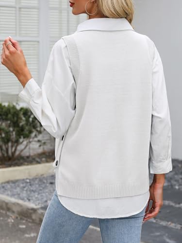 Image of ANRABESS Womens Sweater Vest Summer Sleeveless Crewneck Ribbed Knit Side Button Loose Pullover Tank Tops 2026 Fall Outfits