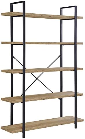 BELLEZE 5-Tier Wood Bookshelf, 70 Inch Industrial Storage Shelves Organizer for Living Room, Pantry, Home Office and Garage, Open Display Shelves with Metal Frame - Rustic Oak