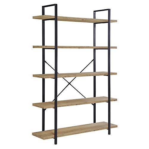 BELLEZE 5-Tier Wood Bookshelf, 70 Inch Industrial Storage Shelves Organizer for Living Room, Pantry, Home Office and Garage, Open Display Shelves with