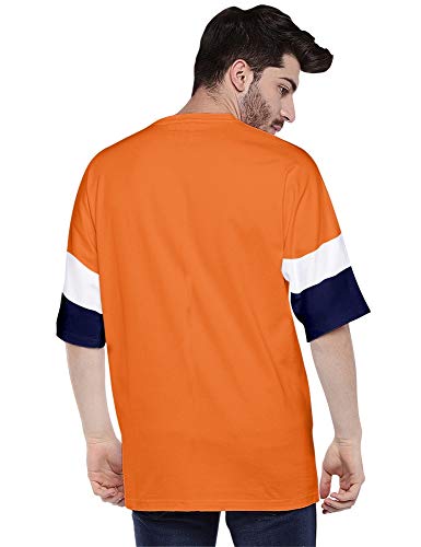 Image of EYEBOGLER Men's Striped Regular fit T-Shirt (T91 Orange-Navy Blue-White M)