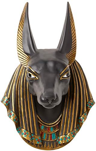 Design Toscano Anubis the Jackal God Wall Egyptian Wall Sculpture, 38 cm, Polyresin, Black and Gold