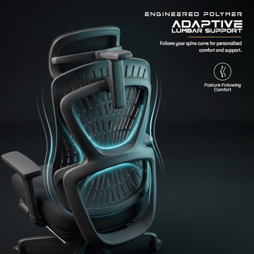 Image of DROGO Feather Node Premium Ergonomic Office Chair for Home & Work | FlexWeave Adaptive Backrest | Dynamic Lumbar Support | 5D Armrests | 4D Headrest | 135 Recline & Footrest - Black