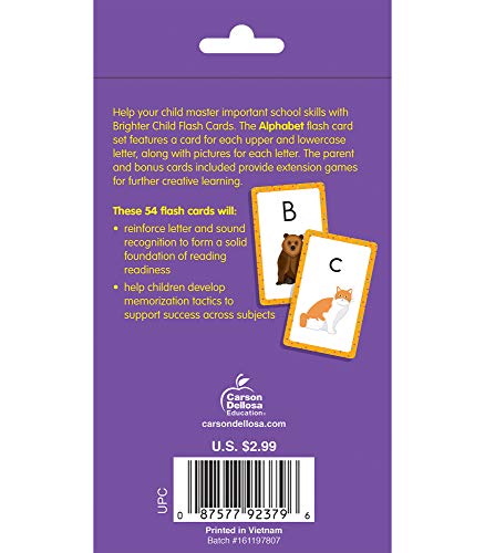 Carson Dellosa 54 Alphabet Flash Cards, abc Letter Recognition Flashcards for Toddlers 3-5 Years, Preschool and Kindergarten Learning Activities and Phonics Games