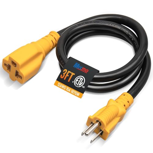 MECMO 3ft 15 Amp Household to 20 Amp AC Power Adapter Cable 12AWG Waterproof STJW [4 in 1] NEMA 5-15P to 5-15R, 5-20R, 6-15R, 6-20R T Blade Adaptor, 15A 125V to 20A 250V, 15Amp to 20Amp Extension Cord