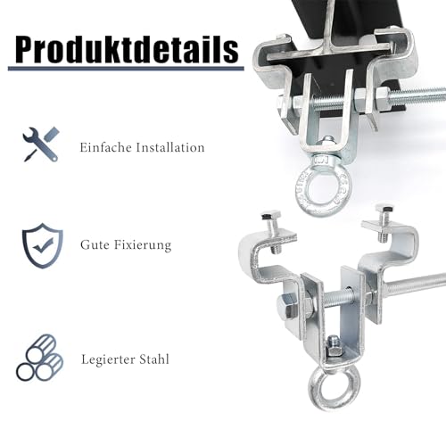I Beam Aufhänger, 2 Stück Verstellbare Stahlträger Befestigung, Heavy Bag Hanger, Boxsack Zubehör für Balken, Einstellbar von 6cm bis 23cm Hält 260kg, für Schwingsessel