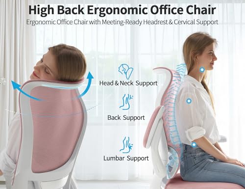 Image of TRALT Office Chair Ergonomic Desk Chair - Gaming Chair with Lumbar Support | 330 LBS Home Office Desk Chairs , Reading Chair with Flip-up Armrests, Comfortable Computer Chairs (1, Pink)