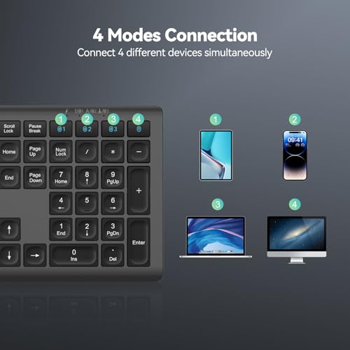 TECKNET Wireless Keyboard, Rechargeable 2.4GHz USB Bluetooth Keyboard for 4 Multi Devices, Ultra Slim Full Size UK Layout Keyboards for Computer, Laptop, Tablet, Desktop, Phone (Grey Black) - Image 3