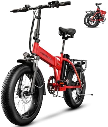 CBVELO 1000W Folding Electric Bike, 48V 20AH Large Removable Battery E Bike, 30+MPH, 80 Miles Max Range, 20" Fat Tire Ebikes for Adults, Adult Electric Bicycles for Long Commutes-Red 32+MPH