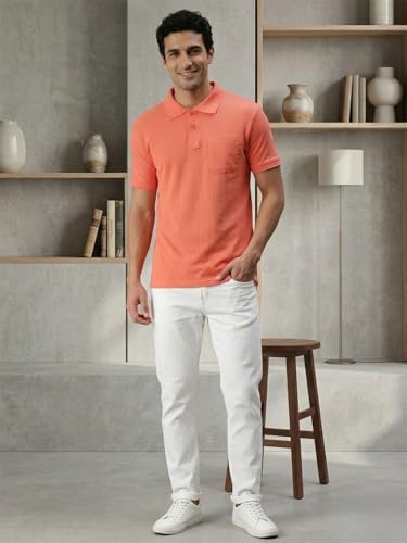 Image of Lux Cozi Men's Polo T-Shirt Regular Fit Half Sleeves with Pocket | Cotton Blend Polo Neck Collar T-Shirt for Men | Casual, Office Comfortable Breathable T-Shirt | Stylish Plain Tee
