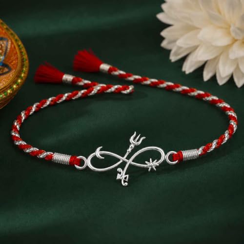 Image of Clara 925 Sterling Silver Rakhi with Roli Chawal for Bhai | Gift for Brother on Rakshabandhan | Men & Boy Bracelet