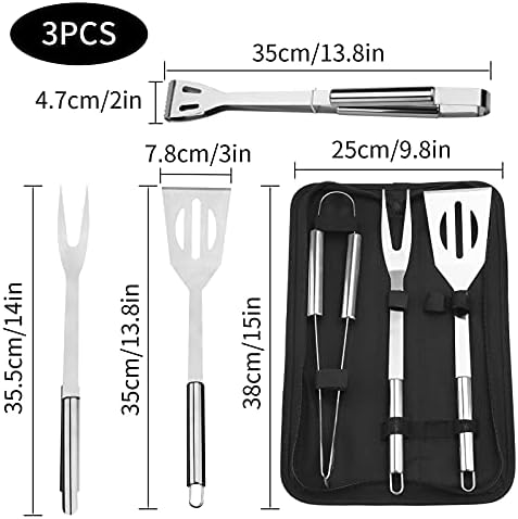 Jodsen BBQ Tool Set,3 Pcs Professional Stainless Steel Grill Accessories Set with Handle Storage Bag,Camping Barbecue Grilling Utensils Kit Spatula Tongs Fork for Birthday Christmas Party