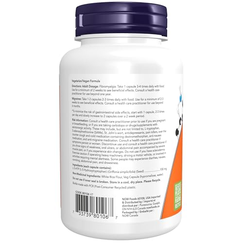 NOW Supplements, 5-HTP (5-hydroxytryptophan) 100 mg, Neurotransmitter Support, 120 Veg Capsules by NOW - Image 2
