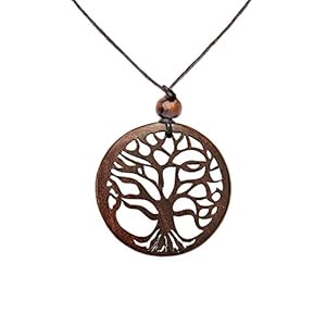 81stgeneration Natural Wood Round Tree of Life Necklace – Laser Cut Out Pendant – Black Choker Cord Handmade Necklaces – Spiritual Ladies Gifts – Celtic Pendant Necklace for Men