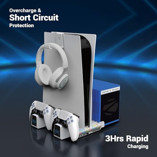 Image of ZEBRONICS PS5SC,Vertical PS5 Docking Station, 5000RPM 3 Level Fan, 2X Dual Sense 3H Rapid Charging Dock, Headset Hanger, 14x Disk Holder, RGB, Supports PS5 Standard | Slim | Pro (Disk & Digital)