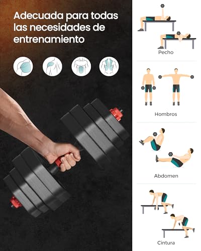 SONGMICS Juego de Mancuernas con Barra de Conexión, Mancuerna Corta, Barra de 30 kg, Peso Hexagonal para Entrenamiento, Fitness, Levantamiento en Casa, Gimnasio, Negro Tinta SYL300B01 - Image 3