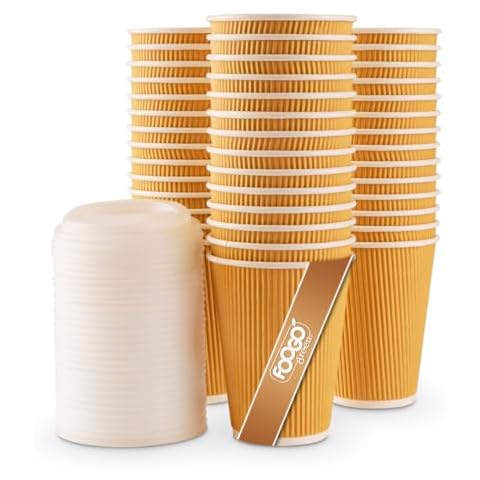 FOOGO Green 25pcs 12oz Disposable Strong Triple-Wall Brown Paper Coffee Cups Cover