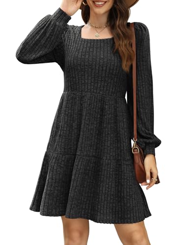 Image of Sampeel Womens Square Neck Long Sleeve Fall Dresses Casual Babydoll Sweater Dress