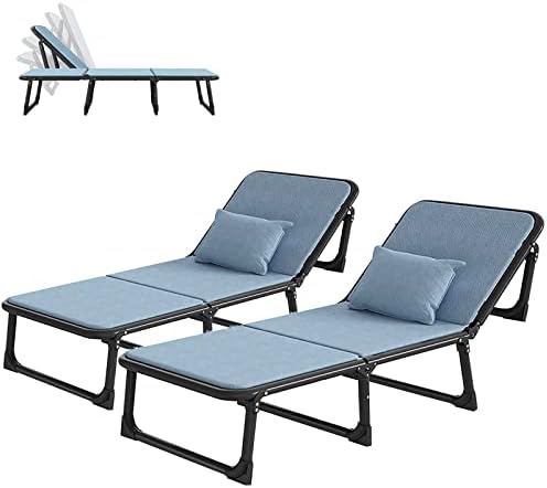 ABORON Folding Camping Cot Lounge Chair, Recliner Convertible Chairs for Indoor Outside, Folding Chaise Lounge Tanning Sunbathing Beach Poolside Porch Garden Balcony (2, Fog Blue)