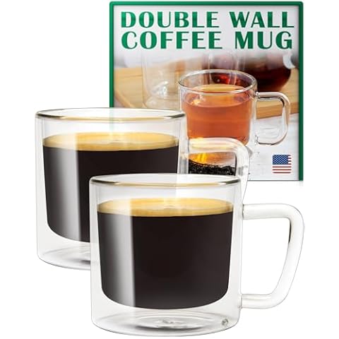 Eparé 12 oz Glass Coffee Mugs - Set of 2 - Clear Double Wall Glasses - Insulated Glassware With Handle - Large Espresso Latte Cappuccino or Tea Cup Cover