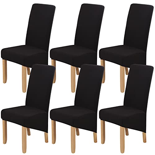 Polar Fleece Large Size Dining Chair Covers Set of 6,Dining Room Chair Slipcovers,Stretch Removable Washable High Back Chair Covers for Dining Room,Hotel,Kitchen,Banquet,Home(Black,Pack of 6)