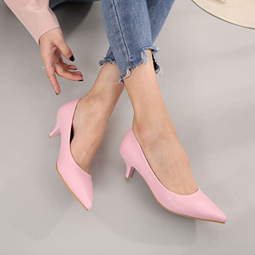 Image of Women's Low Kitten Heel Pumps Classic Fashion Dress Pumps Simple Heeled Shoes for Office Work