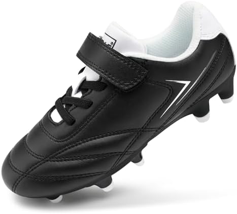 STELLE Kids Soccer Cleats Boys Girls Firm Ground Athletic Outdoor Football Soccer Shoes for Little/Big Kid(GCL005-Black,3ML)