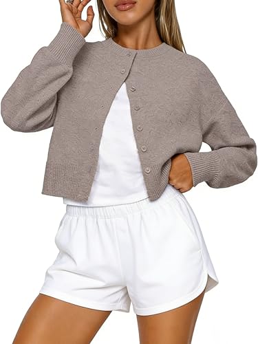 Image of Women Cropped Cardigan Sweaters Cute Button Up Sweaters Y2k Fall Outfits Fashion Clothes(Camel,S)