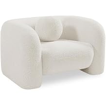 Meridian Furniture 139Cream-C Emory Collection Art Deco Boucle Fabric Upholstered Chair with Rich Cream Boucle Fabric, Ball Pillow Included, 44" W x 34" D x 27" H, Cream